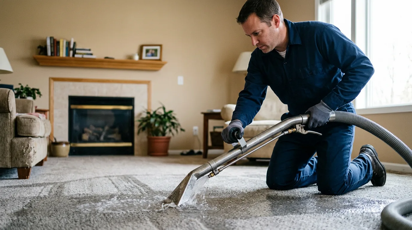 Water damage restoration technician working near Macksburg, IA
